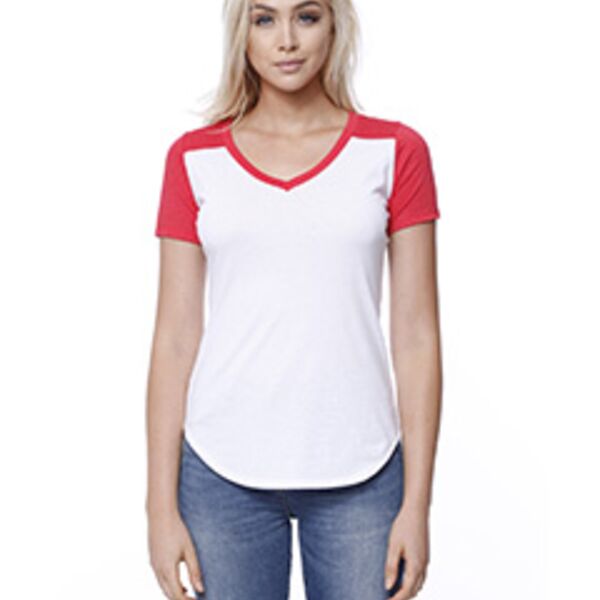 Ladies' CVC Varsity V-Neck T-Shirt Thumbnail